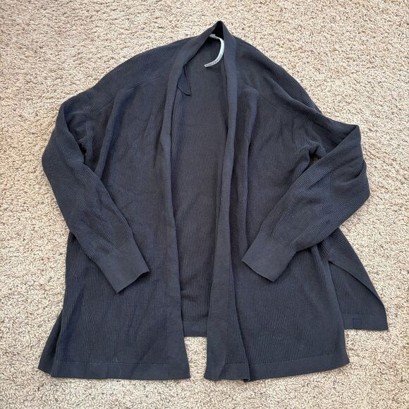 Lululemon Cardigan Sweater Womens Size 6 Dark Gray Ribbed Knit Cotton Open Front - Picture 2 of 8